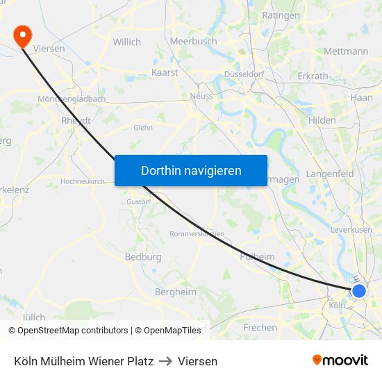 Köln Mülheim Wiener Platz to Viersen map