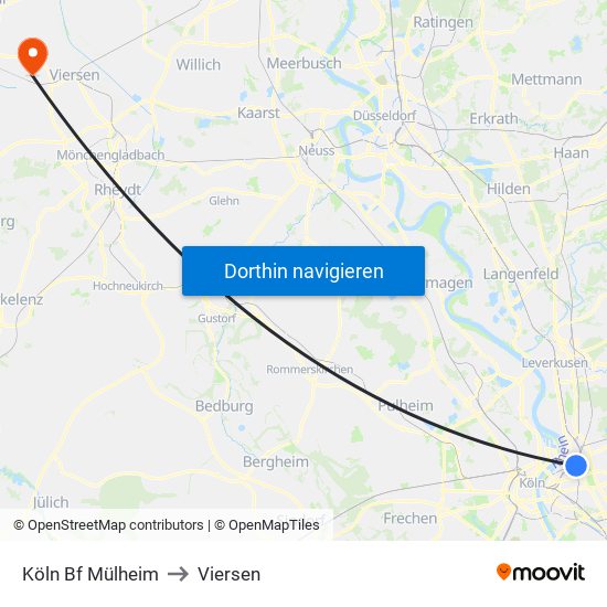 Köln Bf Mülheim to Viersen map