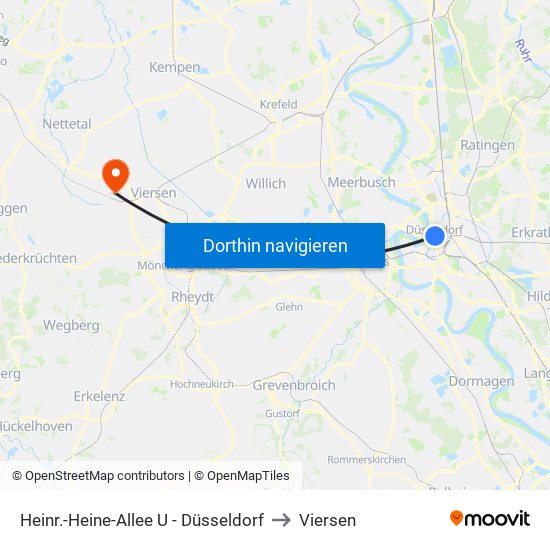 Heinr.-Heine-Allee U - Düsseldorf to Viersen map
