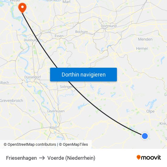 Friesenhagen to Voerde (Niederrhein) map