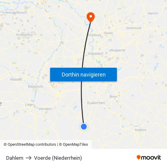 Dahlem to Voerde (Niederrhein) map