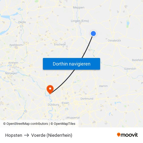 Hopsten to Voerde (Niederrhein) map