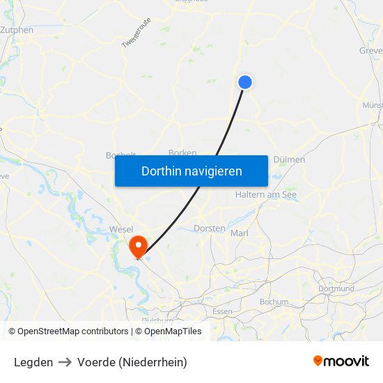 Legden to Voerde (Niederrhein) map