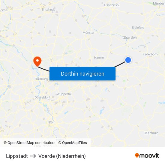 Lippstadt to Voerde (Niederrhein) map