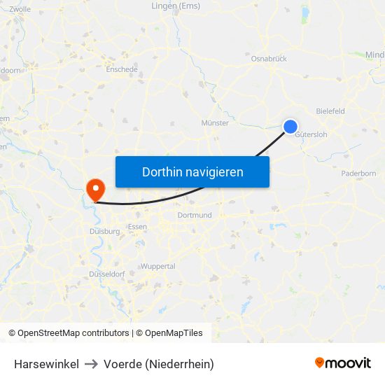 Harsewinkel to Voerde (Niederrhein) map