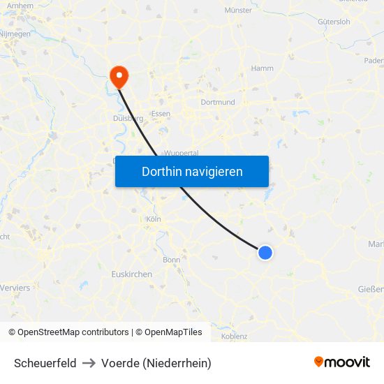 Scheuerfeld to Voerde (Niederrhein) map