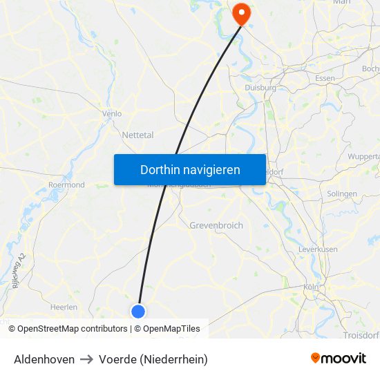 Aldenhoven to Voerde (Niederrhein) map