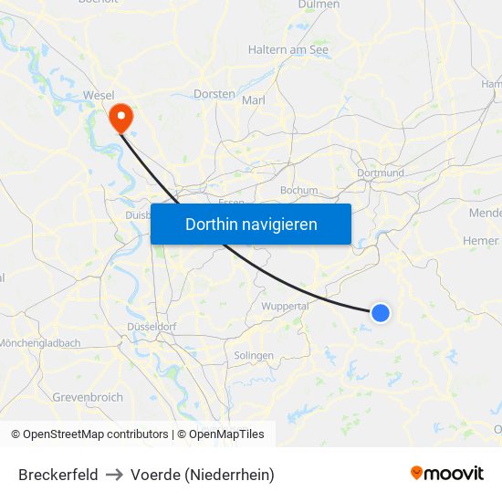 Breckerfeld to Voerde (Niederrhein) map