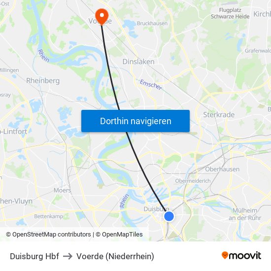 Duisburg Hbf to Voerde (Niederrhein) map