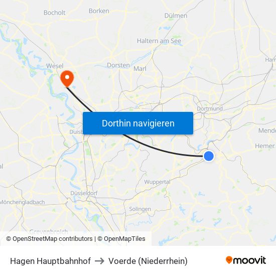 Hagen Hauptbahnhof to Voerde (Niederrhein) map