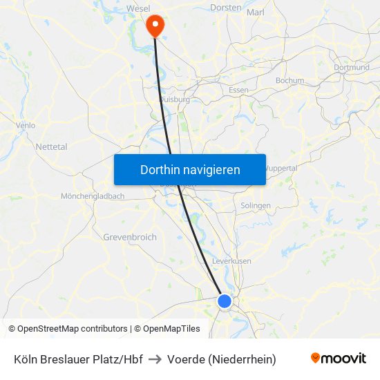 Köln Breslauer Platz/Hbf to Voerde (Niederrhein) map