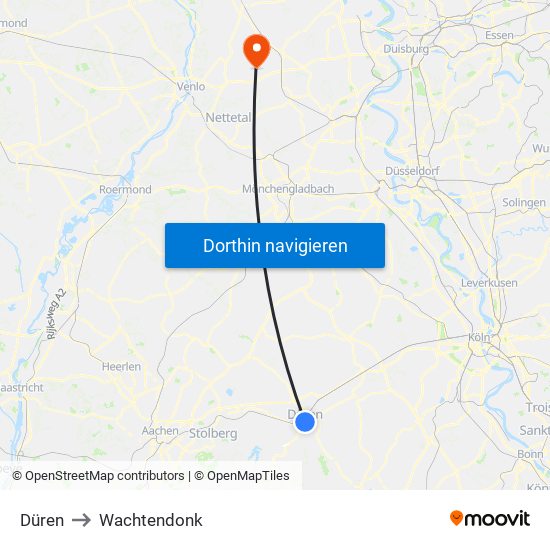 Düren to Wachtendonk map