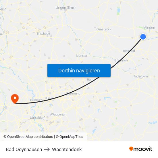 Bad Oeynhausen to Wachtendonk map