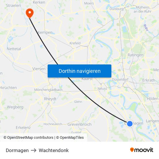 Dormagen to Wachtendonk map