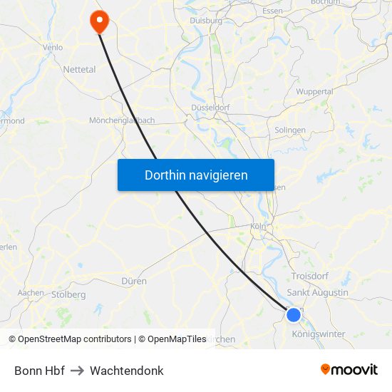 Bonn Hbf to Wachtendonk map
