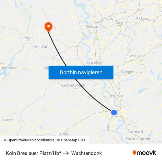 Köln Breslauer Platz/Hbf to Wachtendonk map