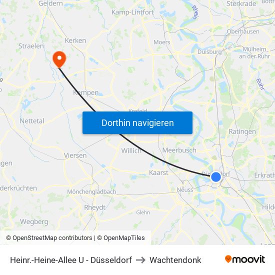 Heinr.-Heine-Allee U - Düsseldorf to Wachtendonk map