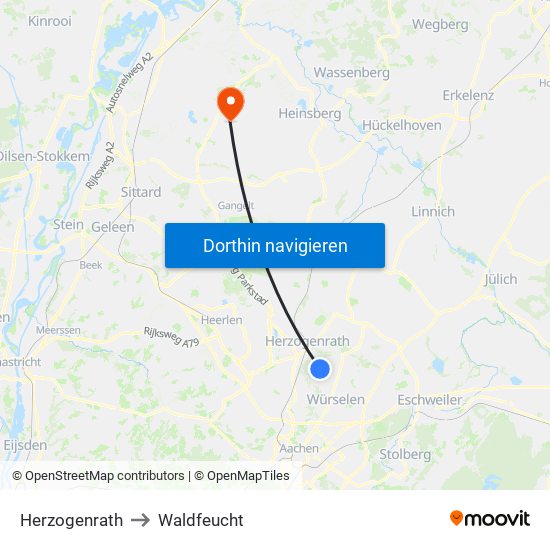 Herzogenrath to Waldfeucht map