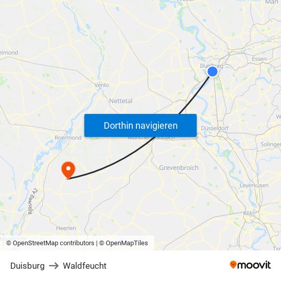 Duisburg to Waldfeucht map