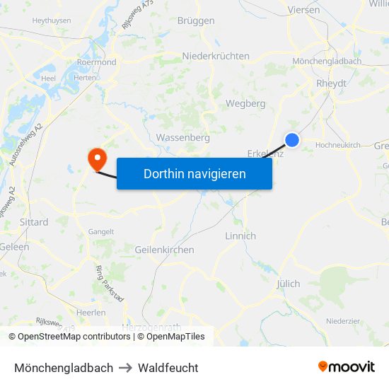 Mönchengladbach to Waldfeucht map