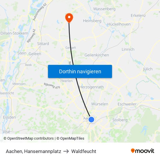 Aachen, Hansemannplatz to Waldfeucht map