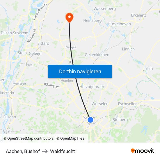 Aachen, Bushof to Waldfeucht map