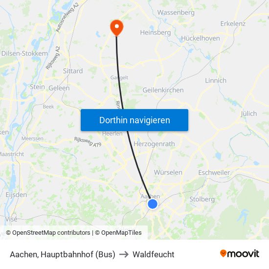 Aachen, Hauptbahnhof (Bus) to Waldfeucht map