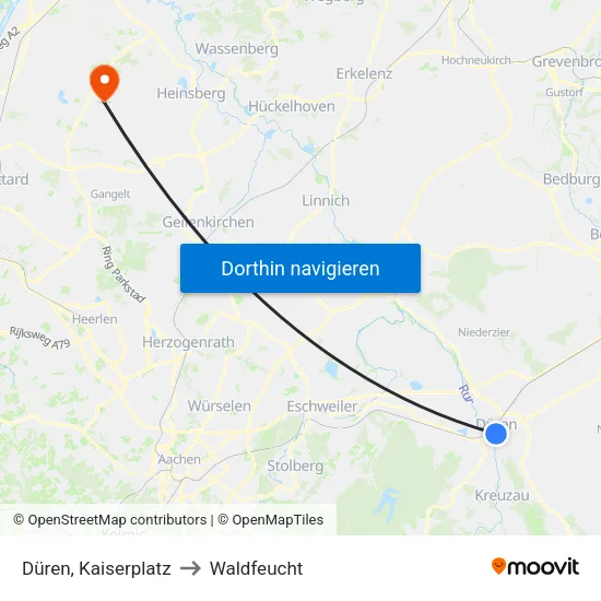 Düren, Kaiserplatz to Waldfeucht map
