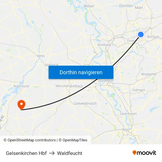 Gelsenkirchen Hbf to Waldfeucht map