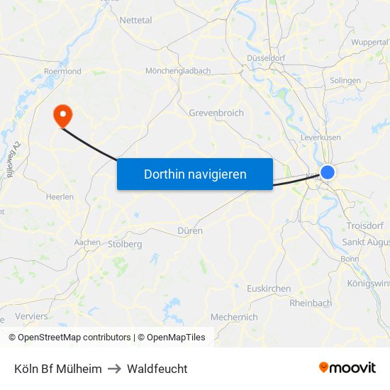 Köln Bf Mülheim to Waldfeucht map