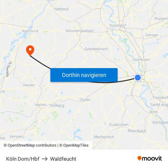 Köln Dom/Hbf to Waldfeucht map