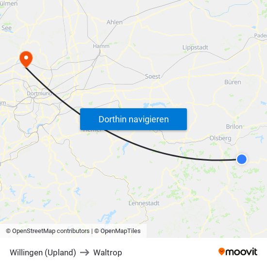 Willingen (Upland) to Waltrop map