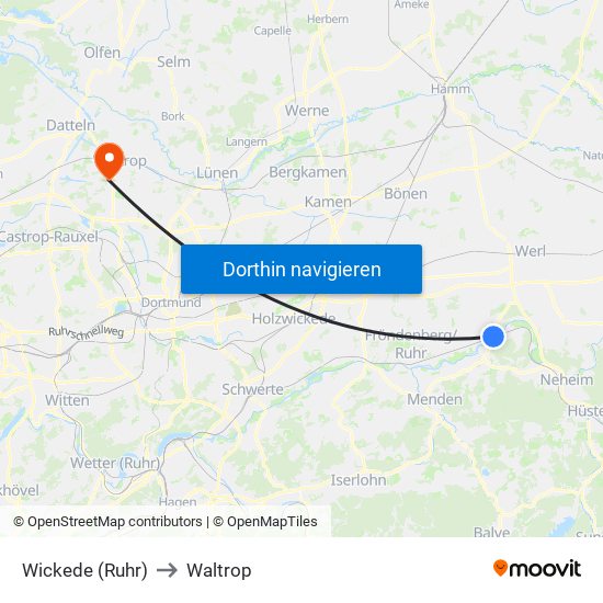 Wickede (Ruhr) to Waltrop map