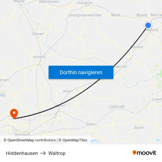 Hiddenhausen to Waltrop map