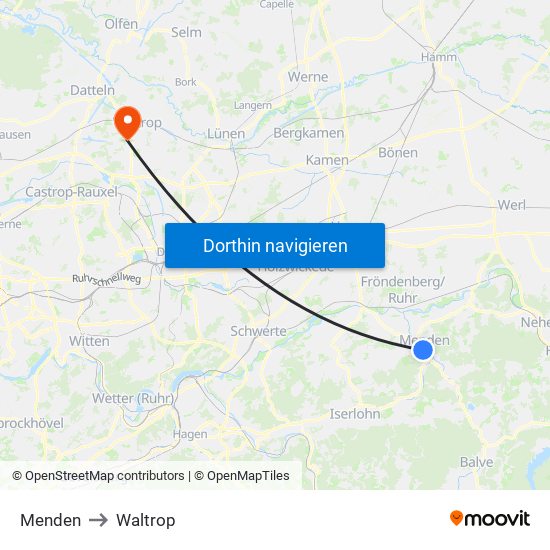 Menden to Waltrop map