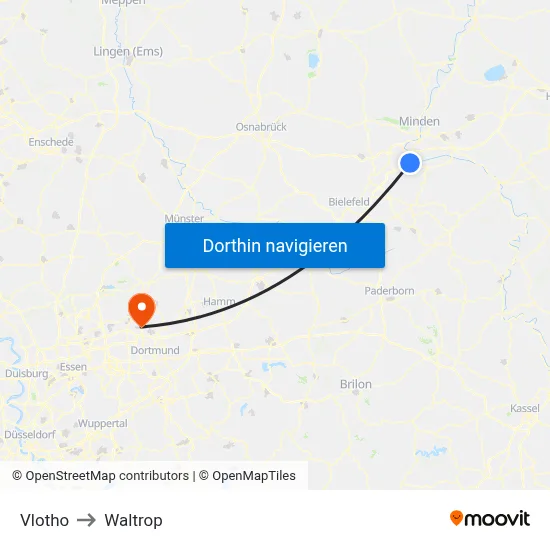 Vlotho to Waltrop map
