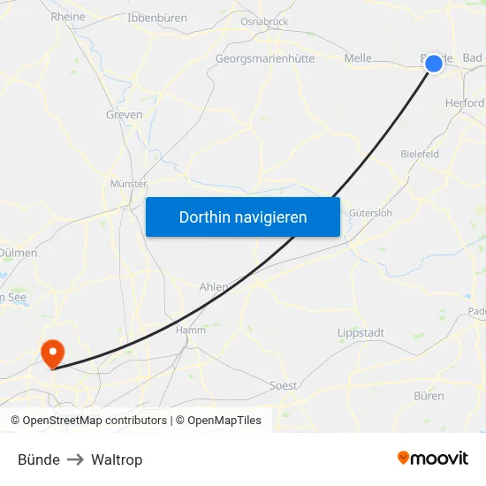 Bünde to Waltrop map