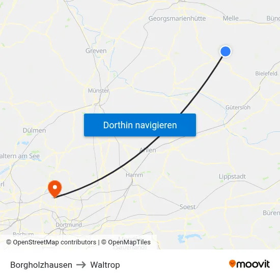 Borgholzhausen to Waltrop map