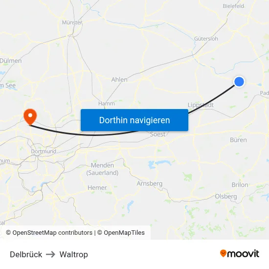 Delbrück to Waltrop map