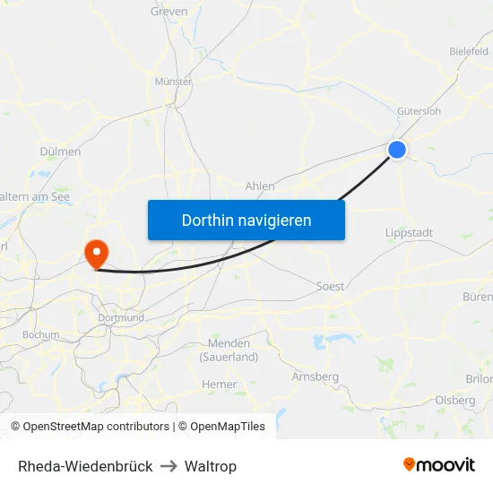 Rheda-Wiedenbrück to Waltrop map