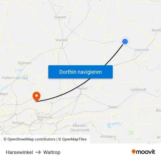 Harsewinkel to Waltrop map