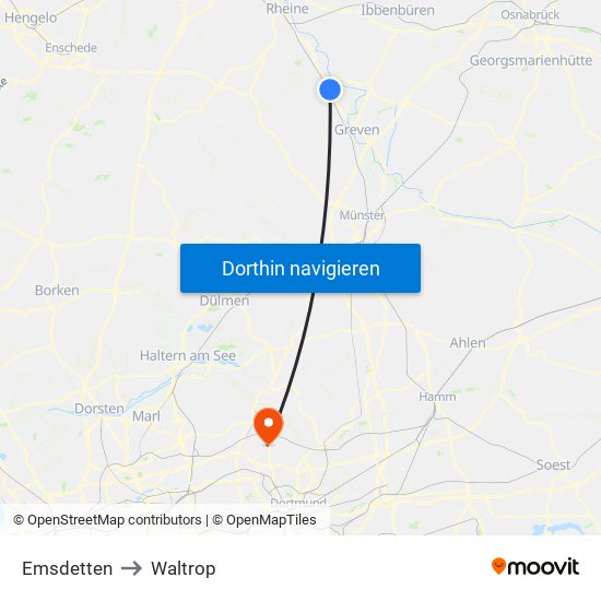 Emsdetten to Waltrop map