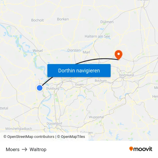 Moers to Waltrop map