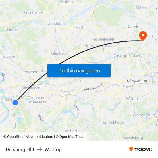 Duisburg Hbf to Waltrop map