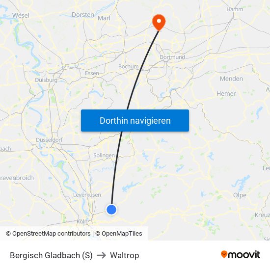 Bergisch Gladbach (S) to Waltrop map