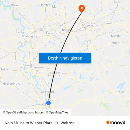 Köln Mülheim Wiener Platz to Waltrop map
