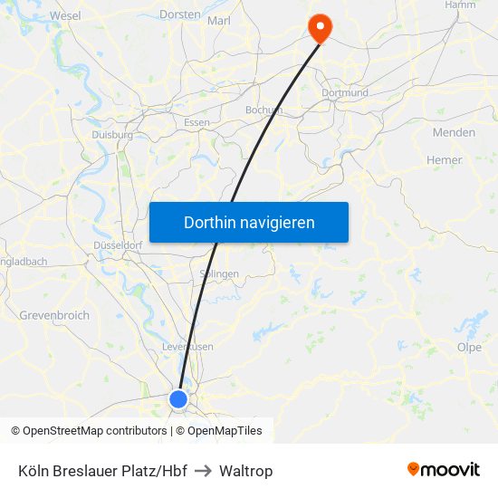 Köln Breslauer Platz/Hbf to Waltrop map