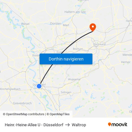 Heinr.-Heine-Allee U - Düsseldorf to Waltrop map