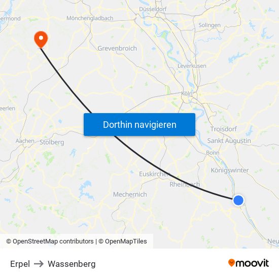 Erpel to Wassenberg map