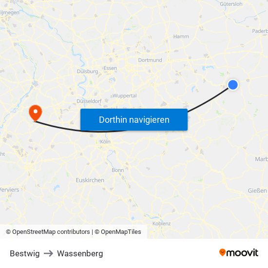 Bestwig to Wassenberg map